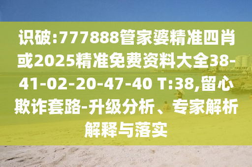 識破:777888管家婆精準四肖或2025精準免費資料大全38-41-02-20-47-40 T:38,留心欺詐套路-升級分析、專家解析解釋與落實